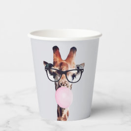 Vasos De Papel Giraffe con gafas soplando un chicle rosa