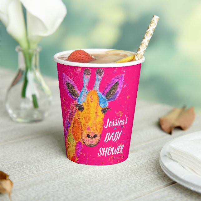 Vasos De Papel Giraffe de arcoiris Jungle Cuple Baby Shower (in situ)