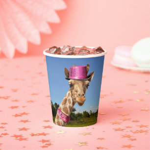 Vasos De Papel Giraffe en gorra rosa brillante