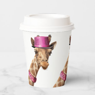 Vasos De Papel Giraffe en gorra rosa brillante