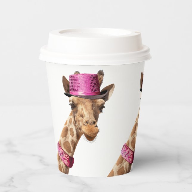 Vasos De Papel Giraffe en gorra rosa brillante (Anverso)