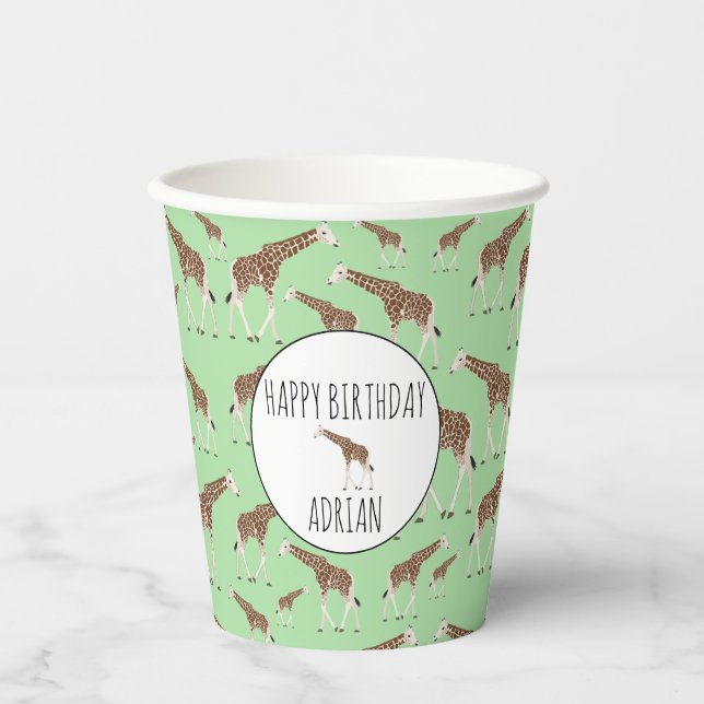 Vasos De Papel Giraffe Jungle Safari Animal Birday Party (Anverso)