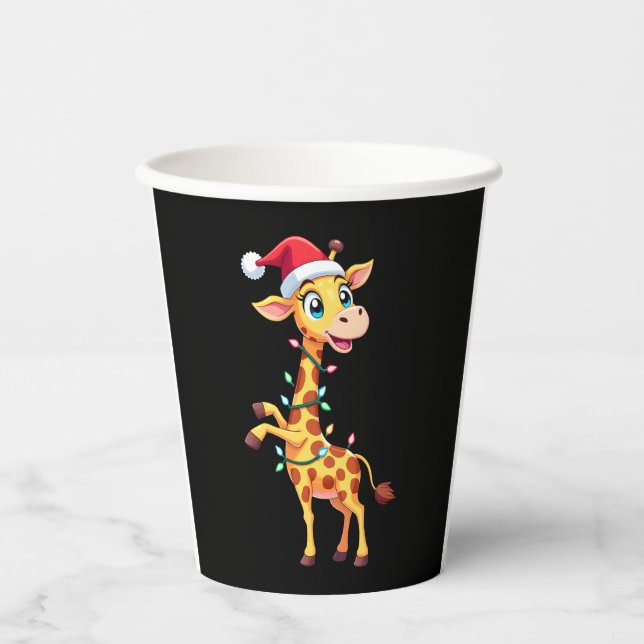 Vasos De Papel Giraffe Xmas Lighting Funny Santa Giraffe Christma (Anverso)