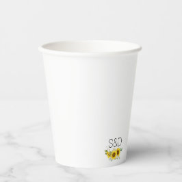Vasos De Papel Girasol acuarela flor silvestre monograma boda 