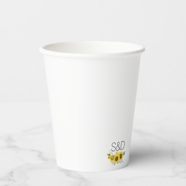 Vasos De Papel Girasol acuarela flor silvestre monograma boda  (Anverso)