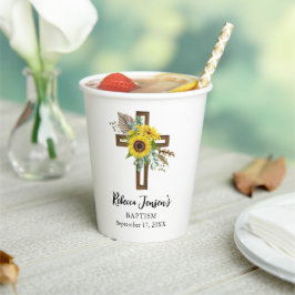 Vasos De Papel Girasol Alegre Cruz de Madera Oscura Rústica Boho