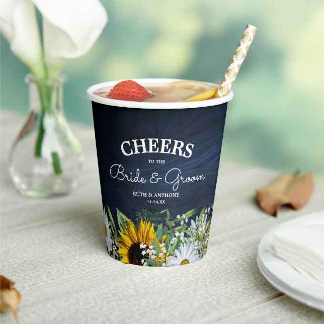 Vasos De Papel Girasol azul marino rústico|Margarita  (in situ)