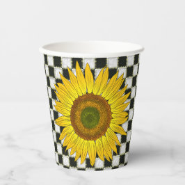 Vasos De Papel Girasol en tablero de ajedrez