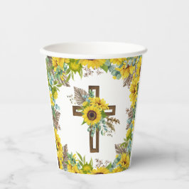 Vasos De Papel Girasol Eucalipto Palma Boho Cruz Bautizo