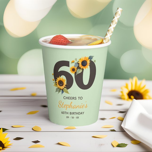 Vasos de papel Girasoles Aclamaciones para cumplea (🌻 Sip and Celebrate: 60th Birthday Sunflowers Paper Cups! 🥂)