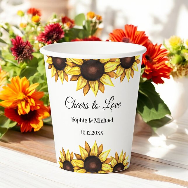 Vasos De Papel Girasoles Amarillos Bodas Floral Blanco (Subido por el creador)