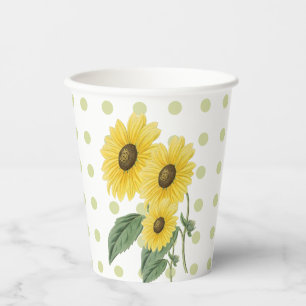 Vasos De Papel Girasoles Lunares Verde Claro en Blanco Personaliz