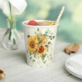 Vasos De Papel Girasoles y abejas 