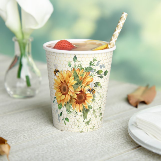 Vasos De Papel Girasoles y abejas  (in situ)