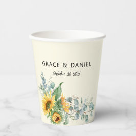 Vasos De Papel Girasoles Y Eucalipto Acuarela Rústica