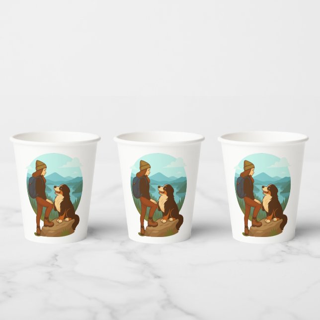 Vasos De Papel Girl and Mountain Dog Adventure Illustration (Multi)