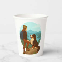 Vasos De Papel Girl and Mountain Dog Adventure Illustration