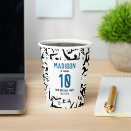 Vasos De Papel Girls Modern Black Gymnastics Kids 10th Birthday