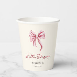 Vasos De Papel Girly Cream Pink Bow Quinceanera Party