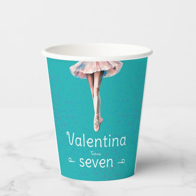Vasos De Papel Girly Elegant Turquoise Tutu Ballerina Cumpleaños (Anverso)