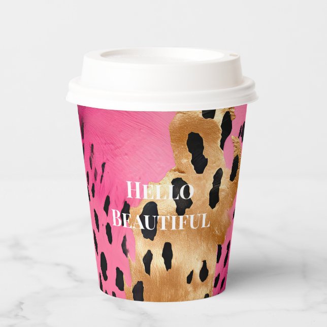 Vasos De Papel Girly Glam Gold Pink Black Leopard (Anverso)