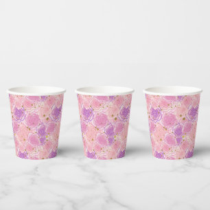Vasos De Papel Girly Gold Purpurina Rosa Floral