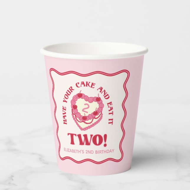 Vasos De Papel Girly Pink come tu pastel y se come dos cumpleaños (Anverso)