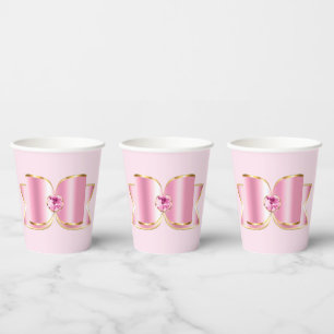 Vasos De Papel Glam Bow rosa con piedra angular