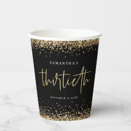 Vasos De Papel Glam Gold Purpurina Fecha Treinta Fiesta Negro