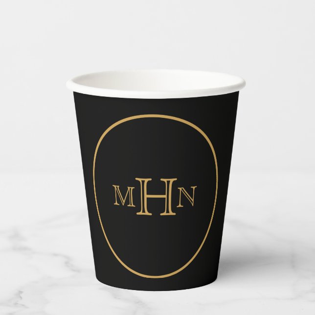 Vasos De Papel Glam gótico | Taza de papel | Monograma | Negro (Anverso)