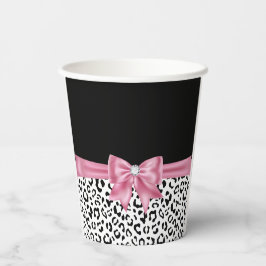 Vasos De Papel Glam Pink Bow Diamond Black Snow Leopard