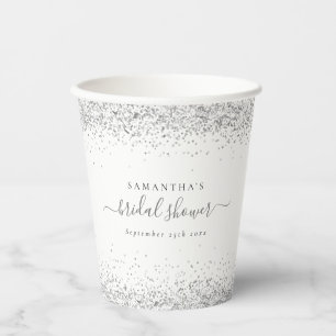 Vasos De Papel Glam Silver Purpurina Nombre Fecha Ducha Bridal
