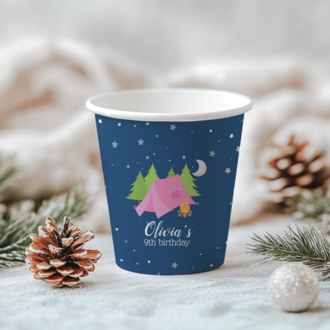 Vasos De Papel Glamour Chica Camping Rosado Fiesta de cumpleaños (Subido por el creador)