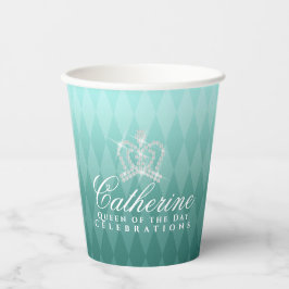 Vasos De Papel Glittering Crown Luxe Aqua