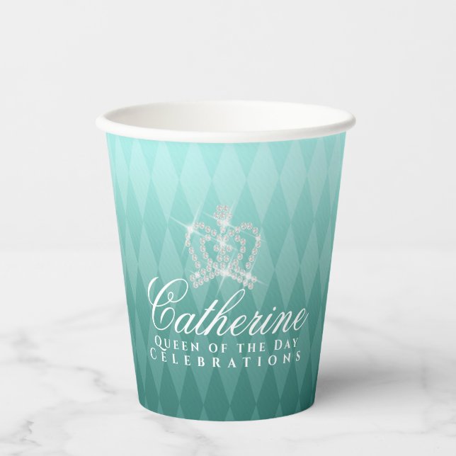 Vasos De Papel Glittering Crown Luxe Aqua (Anverso)