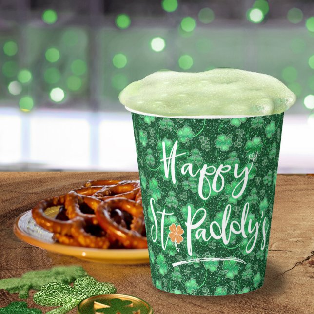 Vasos De Papel Glittering Shamrock Happy St. Paddy's ID289 (Subido por el creador)
