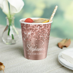 Vasos De Papel Glittery Rose Gold Glam 40 y Fabulosa