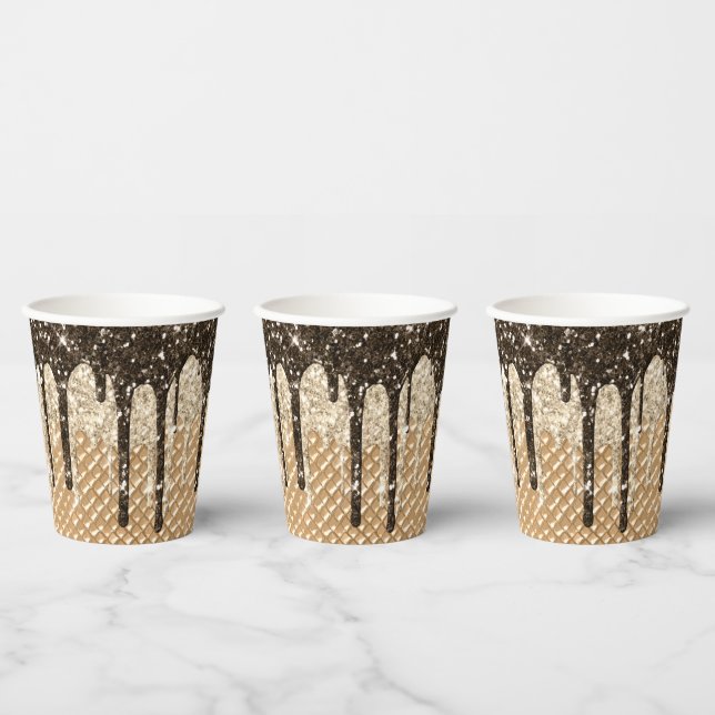 Vasos De Papel Glitzy Chocolate Helado Crema Cono Purpurinas Dris (Multi)