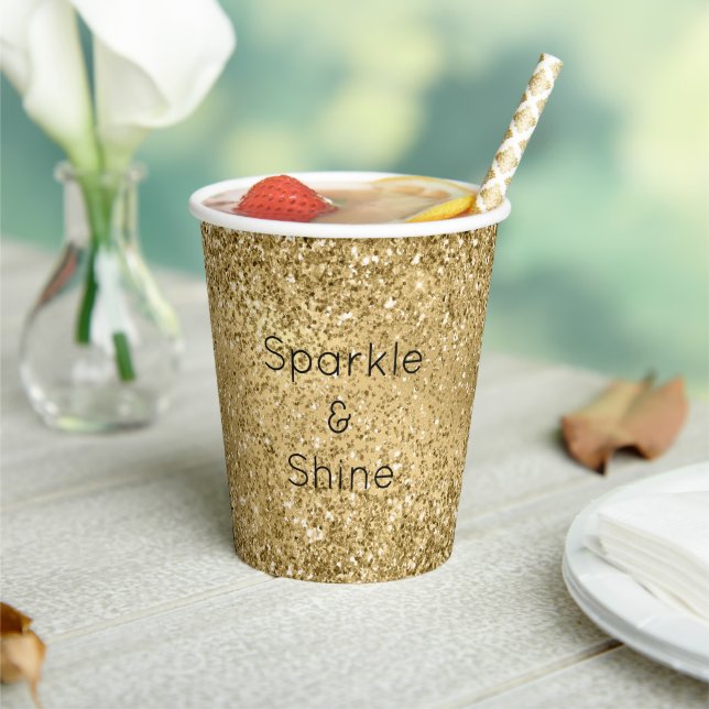 Vasos De Papel Glitzy Gold Glam Purpurina Sparkle (in situ)