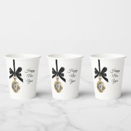 Vasos De Papel Glitzy Gold Plata Año Nuevo Hora de Medianoche