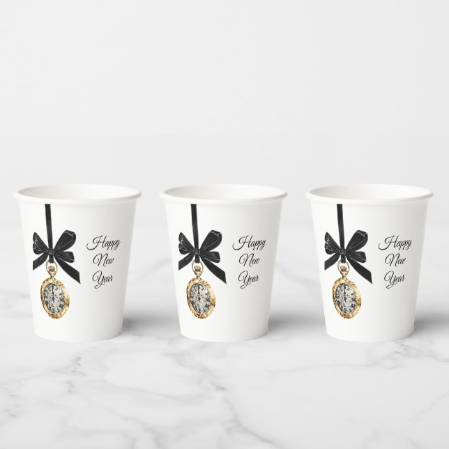 Vasos De Papel Glitzy Gold Silver New Year Midnight Hour   (Multi)