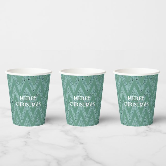 Vasos De Papel Glitzy Green Chevron Stripes Navidades (Multi)