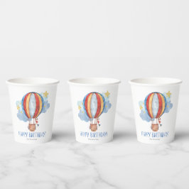 Vasos De Papel Globo aerostático rojo azul estrellas cumpleaños f