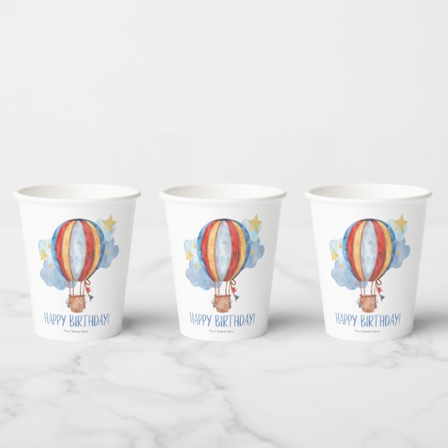 Vasos De Papel Globo aerostático rojo azul estrellas cumpleaños f (Multi)