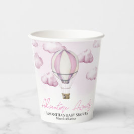 Vasos De Papel Globo Baby Shower de aire caliente rosa