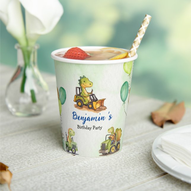 Vasos De Papel Globo de camión de construcción de dinosaurios Cub (in situ)