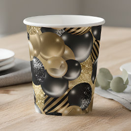 Vasos De Papel Globo de Oro Negro Moderno Cumpleaños 50