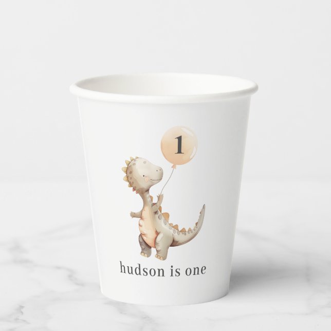 Vasos De Papel Globo de primer cumpleaños de Dinosaurio (Anverso)