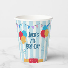 Vasos De Papel Globo de rayas azules Cumpleaños de niños 