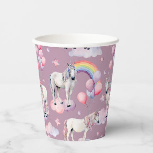 Vasos De Papel Globos arcoiris Unicornio Chica de la fiesta de cu